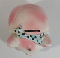 Vintage Lefton 745N Pink Pottery Pig Shaped Piggy Coin Bank