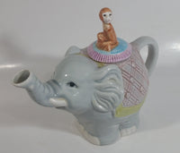 Monkey Riding Grey Elephant Themed Ceramic Tea Pot