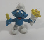 Vintage 1980 Peyo Smurf Character Holding and Eating French Fries PVC Toy Figure