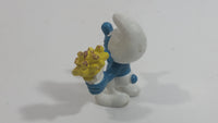 Vintage 1980 Peyo Smurf Character Holding and Eating French Fries PVC Toy Figure