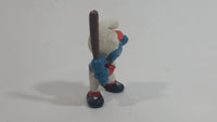 Vintage 1980 Peyo Smurf Character Baseball Player Holding Bat PVC Toy Figure