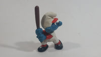 Vintage 1980 Peyo Smurf Character Baseball Player Holding Bat PVC Toy Figure