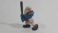 Vintage 1980 Peyo Smurf Character Baseball Player Holding Bat PVC Toy Figure