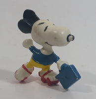 Vintage United Features Peanuts Snoopy 1970's Rollerskating with Lunch Box PVC Toy Figure Made in Hong Kong