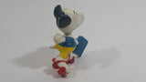 Vintage United Features Peanuts Snoopy 1970's Rollerskating with Lunch Box PVC Toy Figure Made in Hong Kong