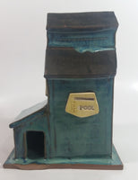 Saskatchewan Wheat Pool Blue Green Ceramic Railway Grain Storage Elevator Folk Art Model