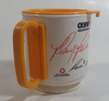 1990s CKNW/98 Vancouver Canucks NHL Ice Hockey Team with Player Autographs White and Yellow Plastic Coffee Mug Chevron Gas Station Promotional Item