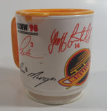 1990s CKNW/98 Vancouver Canucks NHL Ice Hockey Team with Player Autographs White and Yellow Plastic Coffee Mug Chevron Gas Station Promotional Item