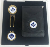 Toronto Maple Leafs NHL Ice Hockey Golf Golfing Ball Marker, Hat Clip, and Leather Money Clip Set in Case