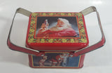 1993 Coca Cola Coke Soda Pop Christmas Santa Themed Picnic Basket Tin Metal Container with Handles