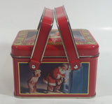 1993 Coca Cola Coke Soda Pop Christmas Santa Themed Picnic Basket Tin Metal Container with Handles