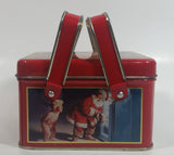 1993 Coca Cola Coke Soda Pop Christmas Santa Themed Picnic Basket Tin Metal Container with Handles