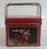 1993 Coca Cola Coke Soda Pop Christmas Santa Themed Picnic Basket Tin Metal Container with Handles