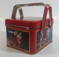 1993 Coca Cola Coke Soda Pop Christmas Santa Themed Picnic Basket Tin Metal Container with Handles
