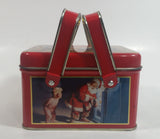 1993 Coca Cola Coke Soda Pop Christmas Santa Themed Picnic Basket Tin Metal Container with Handles