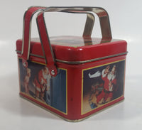1993 Coca Cola Coke Soda Pop Christmas Santa Themed Picnic Basket Tin Metal Container with Handles