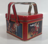 1993 Coca Cola Coke Soda Pop Christmas Santa Themed Picnic Basket Tin Metal Container with Handles