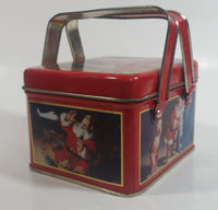 1993 Coca Cola Coke Soda Pop Christmas Santa Themed Picnic Basket Tin Metal Container with Handles
