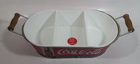 Drink Coca-Cola Coke Delicious Refreshing 3 Compartment Plastic Insert Metal Serving Tray with Wooden Handles