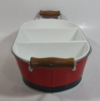 Drink Coca-Cola Coke Delicious Refreshing 3 Compartment Plastic Insert Metal Serving Tray with Wooden Handles