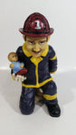 Fireman Firefighter Holding A Young Child Heavy Wine Bottle Holder Sculpture 9 1/2" Tall