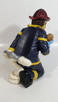 Fireman Firefighter Holding A Young Child Heavy Wine Bottle Holder Sculpture 9 1/2" Tall