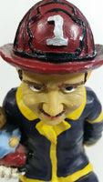 Fireman Firefighter Holding A Young Child Heavy Wine Bottle Holder Sculpture 9 1/2" Tall