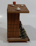 Vintage Western Germany Christmas Themed Black Forest Bavarian House Homestead Shaped Wooden and Plastic Thermometer with Man and Woman 5" Tall