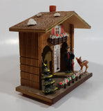 Vintage Western Germany Christmas Themed Black Forest Bavarian House Homestead Shaped Wooden and Plastic Thermometer with Man and Woman 5" Tall
