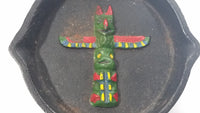 Colorful Totem Pole 3" Diameter Miniature Cast Iron Frying Pan Aboriginal Art Collectible