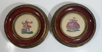 Set of 2 Rare Antique Hudson's Bay Company Needlepoint Victorian Man and Woman Hand Carved Dovetail 4 Section Circular Wooden Frames