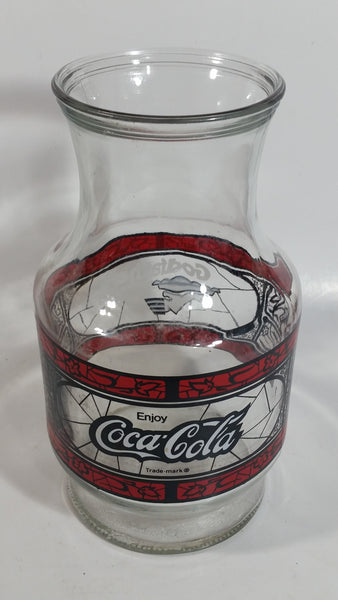 Vintage 1970s Godfather's Pizza Coca-Cola Coke Soda Pop Red Black Stained Glass Style Carafe Juice Decanter