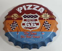 Route 66 Pizza The Best On The Road Open 24 Hours 16" Diameter Metal Tin Bottle Cap Shaped Embossed Sign