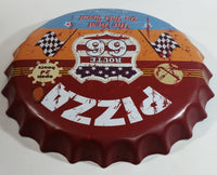 Route 66 Pizza The Best On The Road Open 24 Hours 16" Diameter Metal Tin Bottle Cap Shaped Embossed Sign