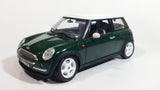 2001 Burago Mini Cooper Dark Green with White Roof 1/18 Scale Die Cast Toy Car Vehicle with Opening Doors, Hood, and Hatch Made in Italy