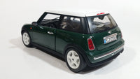 2001 Burago Mini Cooper Dark Green with White Roof 1/18 Scale Die Cast Toy Car Vehicle with Opening Doors, Hood, and Hatch Made in Italy