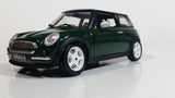 2001 Burago Mini Cooper Dark Green with White Roof 1/18 Scale Die Cast Toy Car Vehicle with Opening Doors, Hood, and Hatch Made in Italy