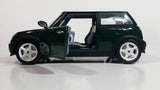 2001 Burago Mini Cooper Dark Green with White Roof 1/18 Scale Die Cast Toy Car Vehicle with Opening Doors, Hood, and Hatch Made in Italy