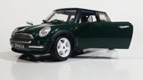 2001 Burago Mini Cooper Dark Green with White Roof 1/18 Scale Die Cast Toy Car Vehicle with Opening Doors, Hood, and Hatch Made in Italy