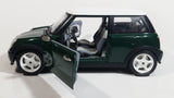 2001 Burago Mini Cooper Dark Green with White Roof 1/18 Scale Die Cast Toy Car Vehicle with Opening Doors, Hood, and Hatch Made in Italy