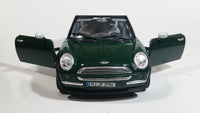 2001 Burago Mini Cooper Dark Green with White Roof 1/18 Scale Die Cast Toy Car Vehicle with Opening Doors, Hood, and Hatch Made in Italy