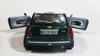 2001 Burago Mini Cooper Dark Green with White Roof 1/18 Scale Die Cast Toy Car Vehicle with Opening Doors, Hood, and Hatch Made in Italy