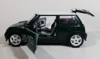 2001 Burago Mini Cooper Dark Green with White Roof 1/18 Scale Die Cast Toy Car Vehicle with Opening Doors, Hood, and Hatch Made in Italy