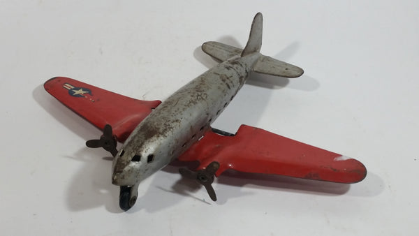 Vintage 1950s Wyandotte Twin Propeller Airforce Military Pressed Steel Toy Airplane 9 1/2" Wing Span