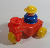 1984 Fisher Price Little People Orange Farm Tractor Toy with Construction Worker Character