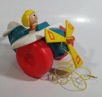 1980 Fisher Price Toys 171 Airplane Pilot Pull Toy With Rotating Propeller When It Moves Made in U.S.A.