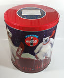 1995 Always Coca-Cola Coke Soda Beverage Happy Holidays Polar Bear Doing Winter Sports Flavored Popcorn 11" Tall Tin Metal Canister