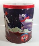 1995 Always Coca-Cola Coke Soda Beverage Happy Holidays Polar Bear Doing Winter Sports Flavored Popcorn 11" Tall Tin Metal Canister