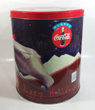 1995 Always Coca-Cola Coke Soda Beverage Happy Holidays Polar Bear Doing Winter Sports Flavored Popcorn 11" Tall Tin Metal Canister