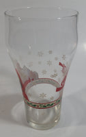 Enjoy Coca-Cola Santa Claus Holding a Bottle with Snowflakes and Holly Border Christmas Holiday Themed 6" Tall Glass Cup